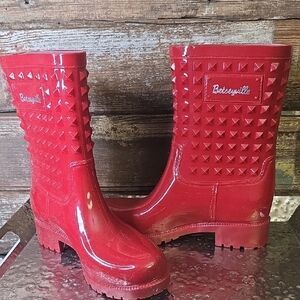 Betseyville Red Studded Rain Boots, Size 9, Like New